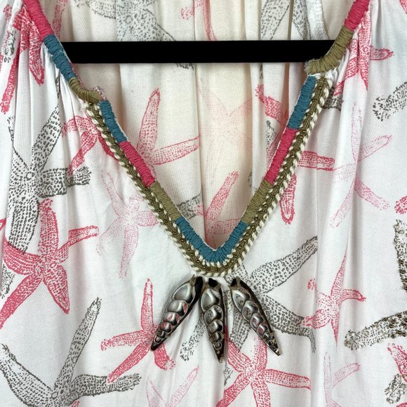 SKEMO Seashells Starfish Tunic Kaftan Beaded Top M - Picture 2 of 9